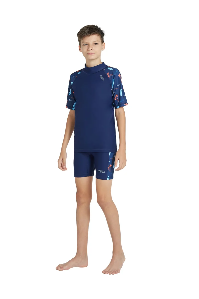 Coega Sunwear  COEGA  Boys Youth Two-piece Swimsuit - Navy Peach Palms for Men | Best Price UAE